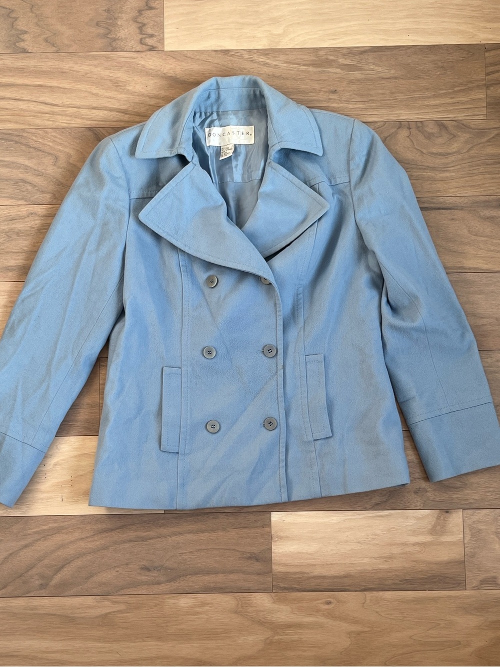 VTG Light Blue Women’s Wool Double Breasted Pea Coat Size M